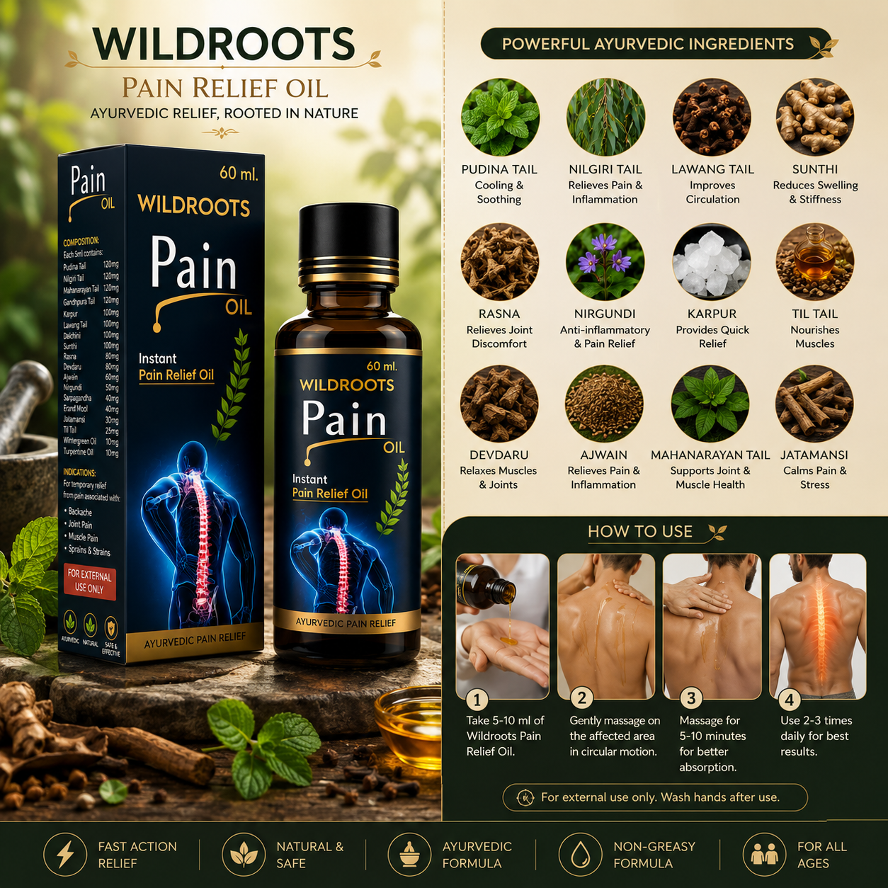Wildroots pain killer oil